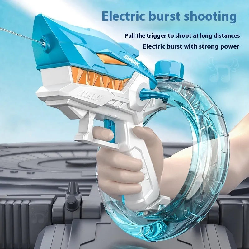 Shark electric water gun toy with automatic continuous fire function in blue colour