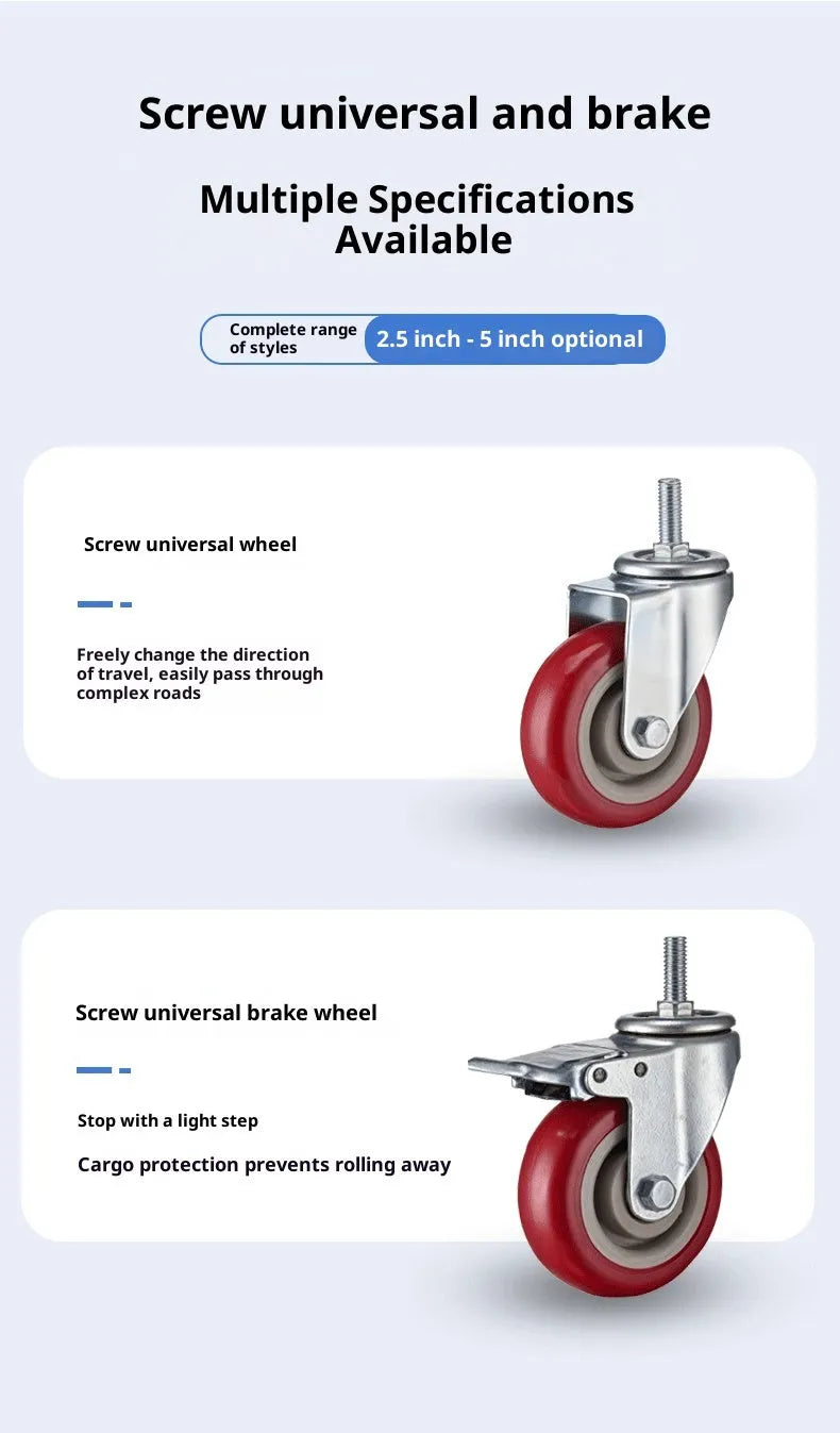Medium purplish red 3 inch wear resistant seamless caster with brake for office furniture