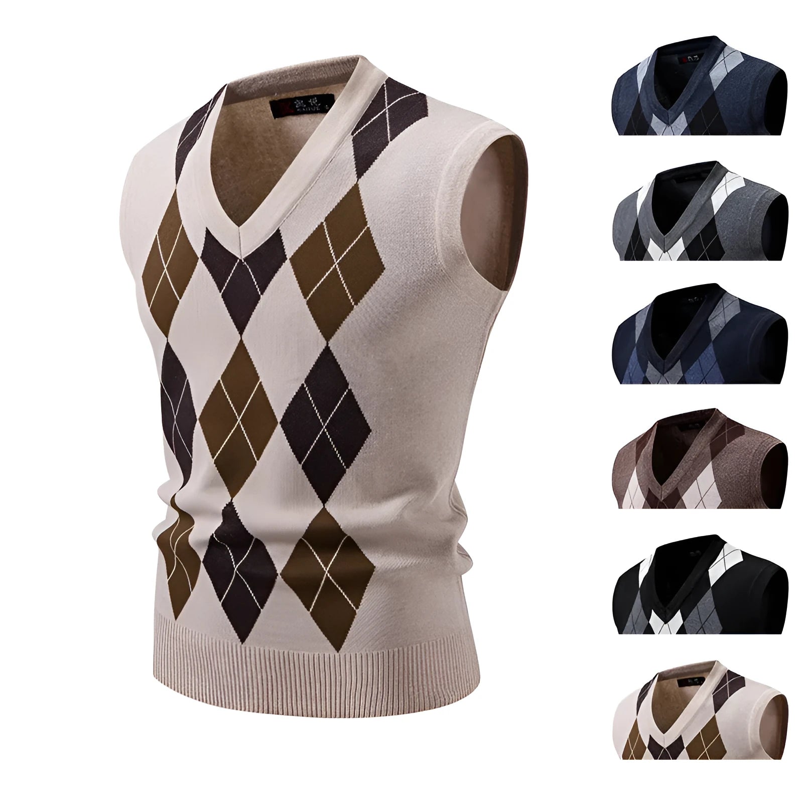 Men's loose fit plaid pullover sweater in grey, modal spandex blend, casual leisure wear