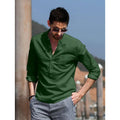 Men's slim fit fleece lined long sleeve top in Army Green, made from hemp blend with four-way stretch