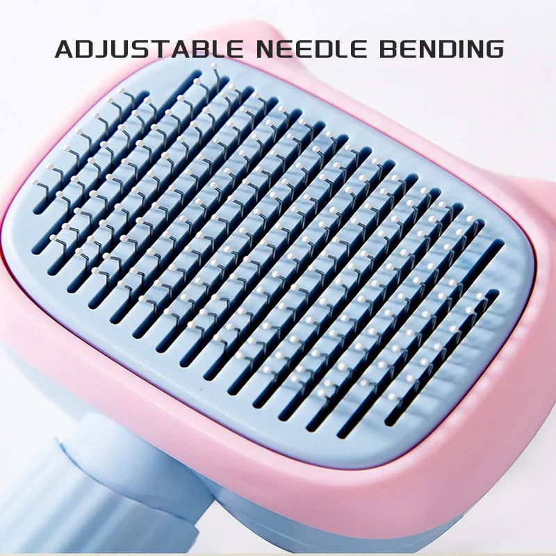 Blue and green double-sided pet grooming brush showing deshedding rake and dematting comb sides.