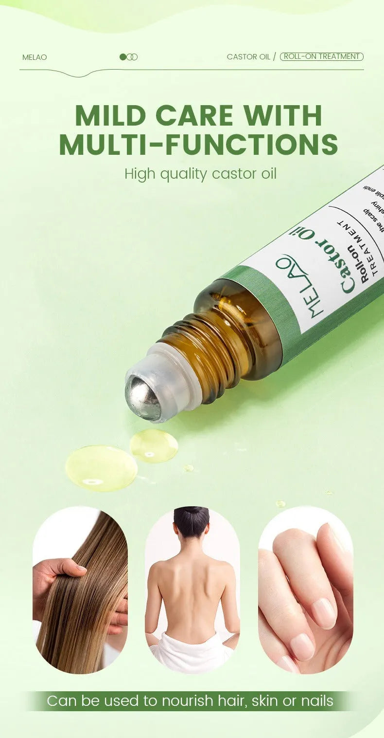 10ml castor oil roll-on essential oil with roll-on applicator for hair growth and scalp nourishment