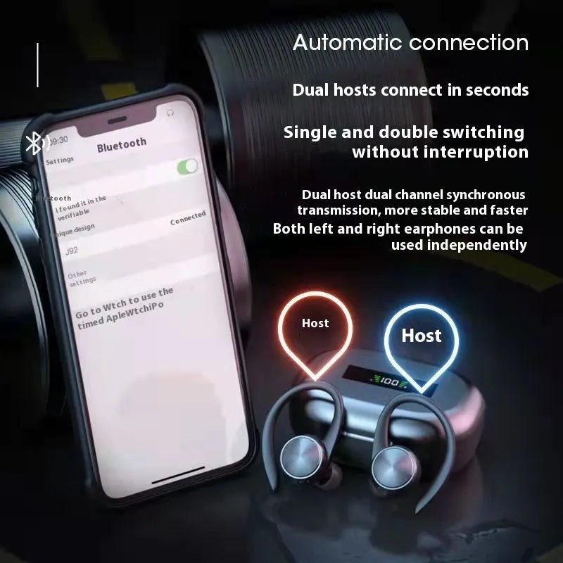 R200tws sports Bluetooth headset ear-mounted wireless earbuds with digital display black plastic construction