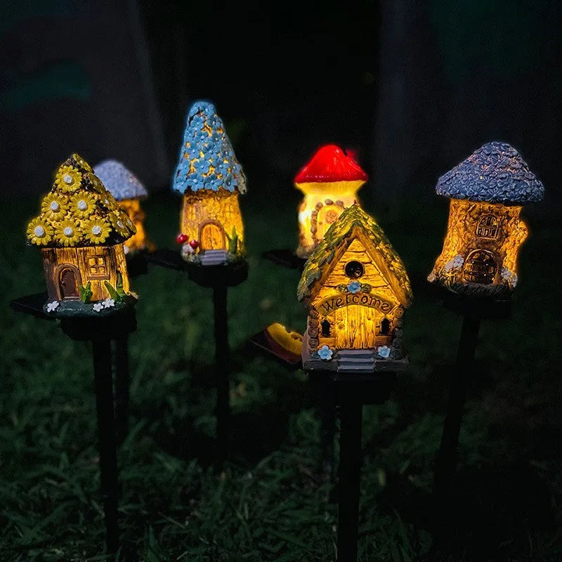 Flower-shaped outdoor waterproof LED garden light for solar resin houses