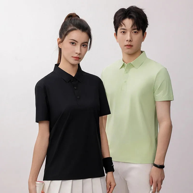 Men's solid-colour polo shirt with short sleeves for summer sports in a nylon-blend fabric