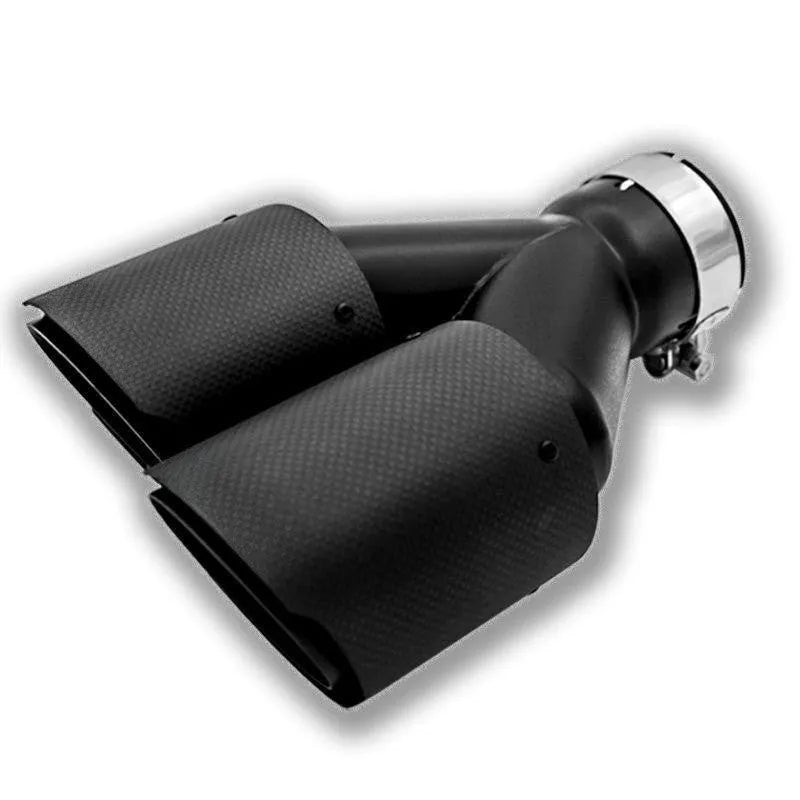 Black carbon fibre car exhaust pipe with double outlet tail nozzle design
