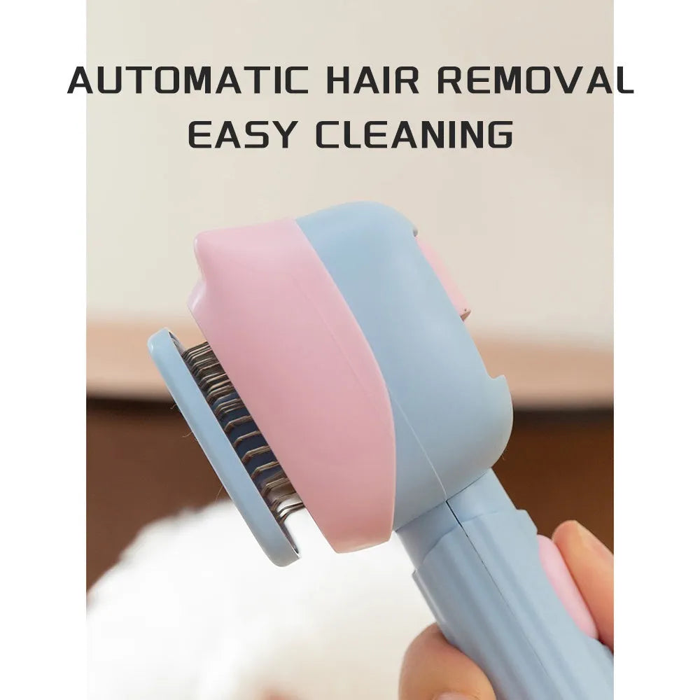 Blue and green double-sided pet grooming brush showing deshedding rake and dematting comb sides.