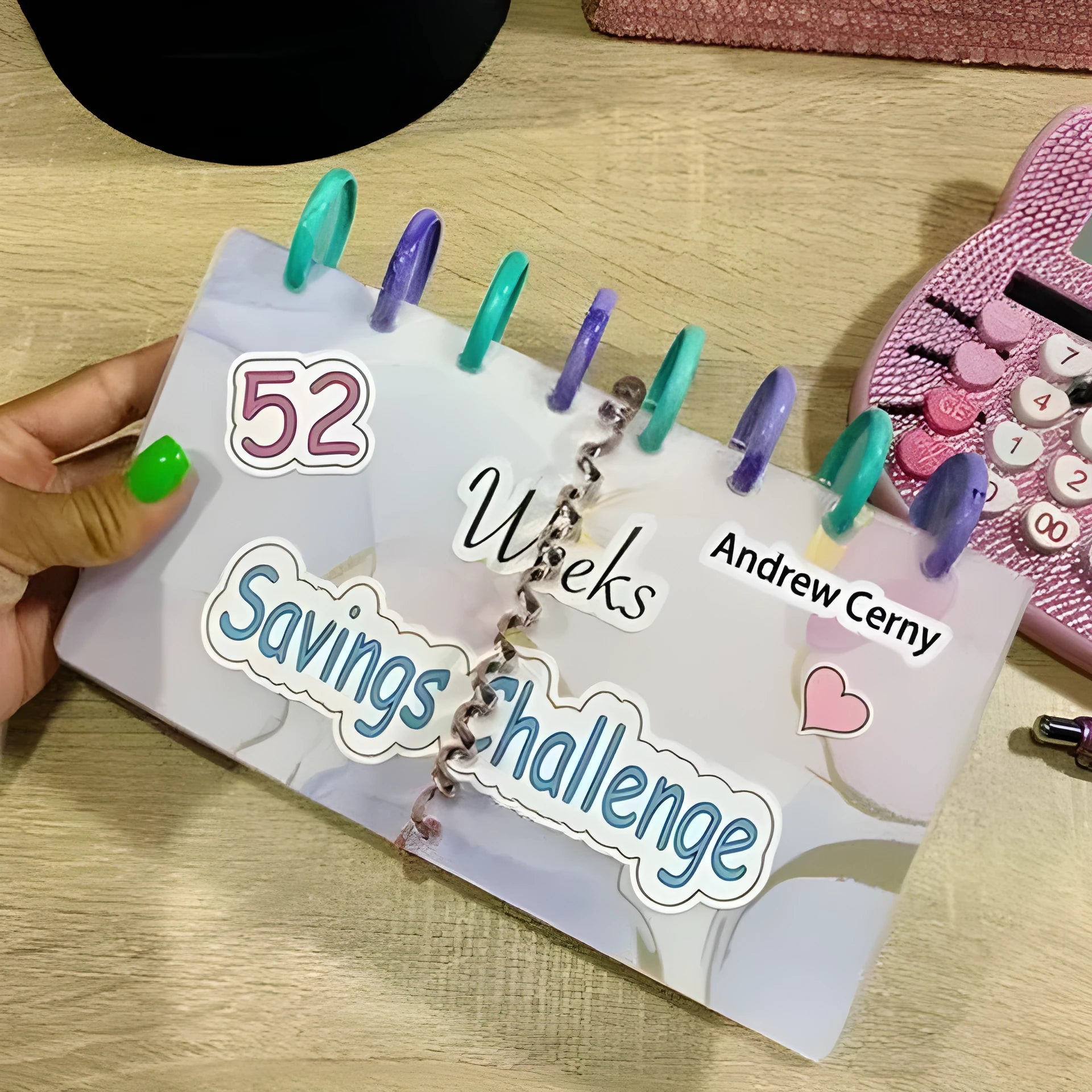 A5 reusable plastic loose-leaf binder album open showing ring mechanism and document storage