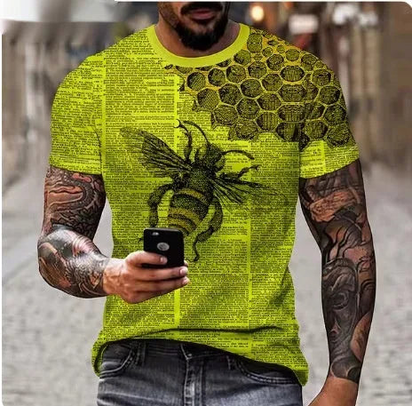 Men's black t-shirt with raised 3D lion graphic print on chest, polyester fabric casual top