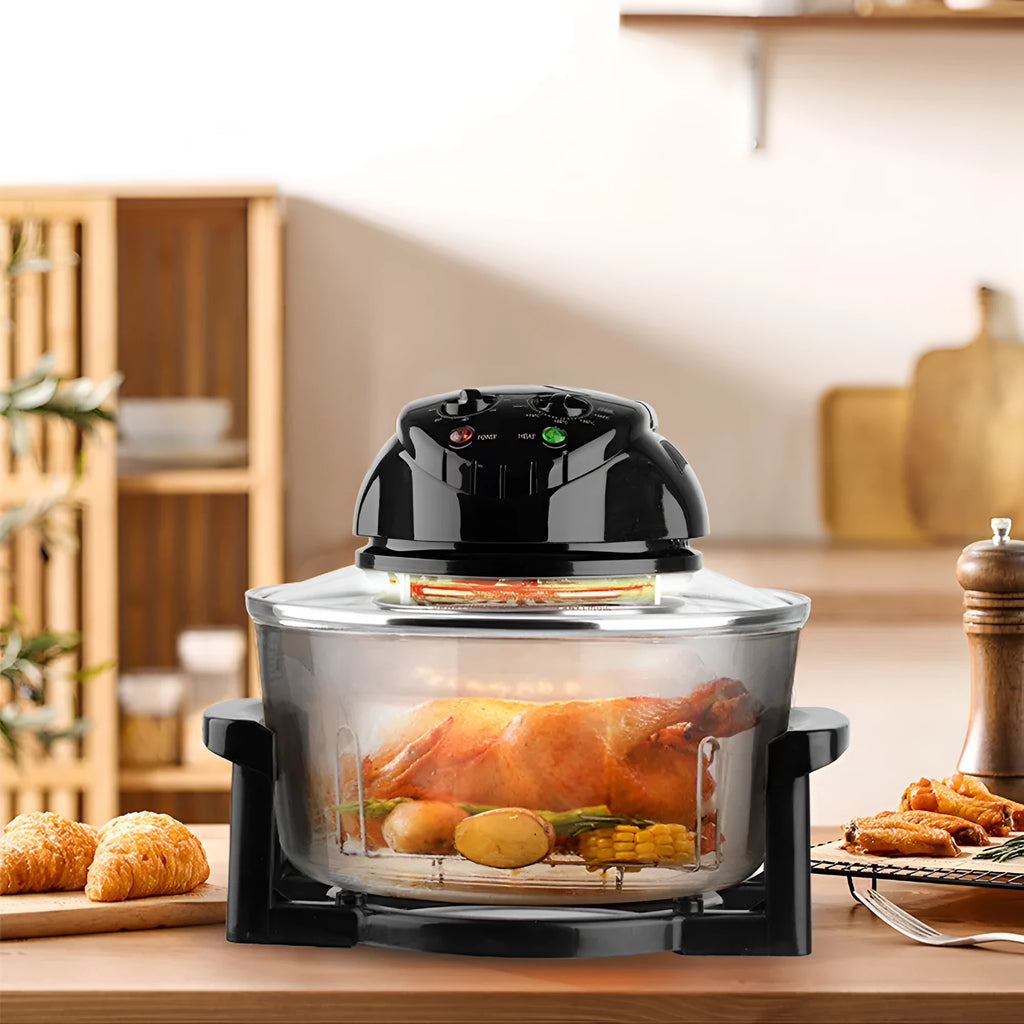 Black multi-functional intelligent visual air fryer with touch control and EU plug