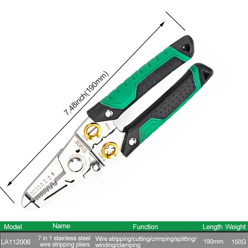 Multifunctional stainless steel wire stripper with seven apertures and straight two-colour handle