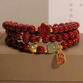 Red cinnabar bracelet with multi-circle gourd and five-petal flower geometric design