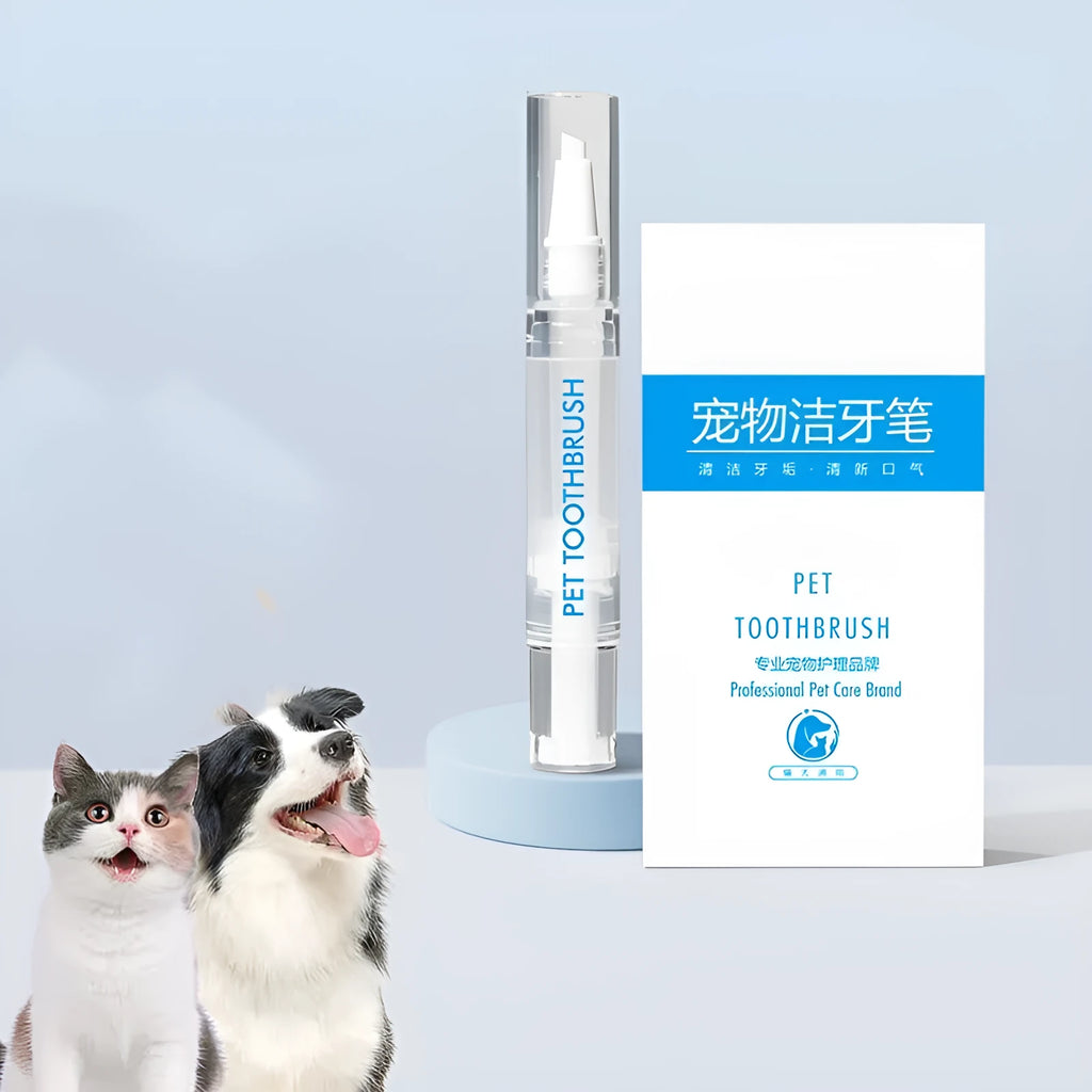 Plastic pet toothbrush pen for dogs with rotating toothpaste dispenser for dental cleaning
