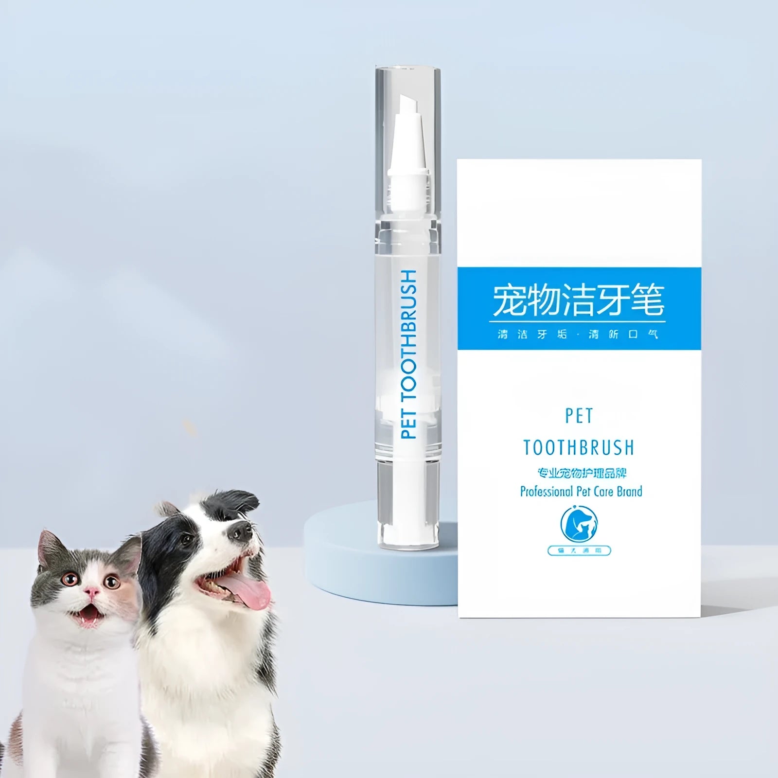 Plastic pet toothbrush pen for dogs with rotating toothpaste dispenser for dental cleaning