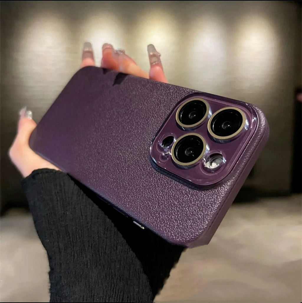Solid colour frosted litchi leather crystal phone case for Apple iPhone with shockproof anti-fall protection