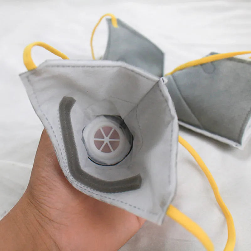 Grey dog anti-fog haze mask with soft cotton mouth cover and Velcro strap for respiratory protection