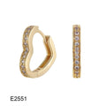 Brass gold plated heart shape zircon ear clip earrings showing ear clip mechanism and stone accents