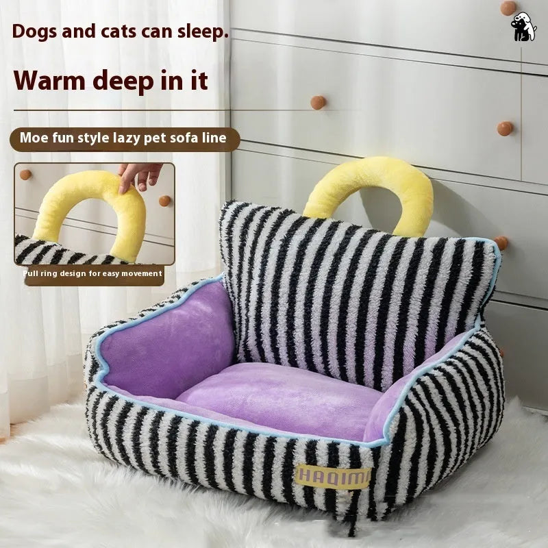 Super soft striped pet cat kennel free size sofa nest and big mouth nest set