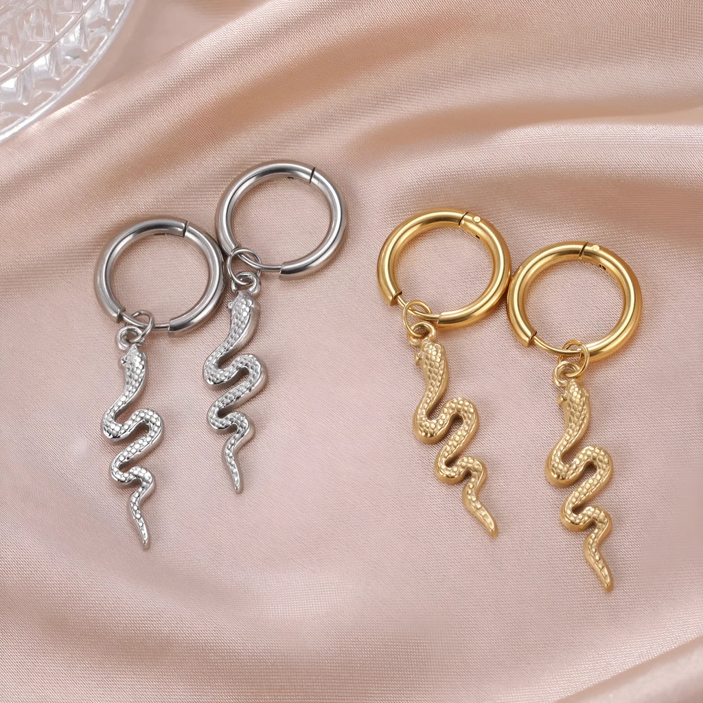Vintage snake clip-on earrings in stainless steel with gold plating