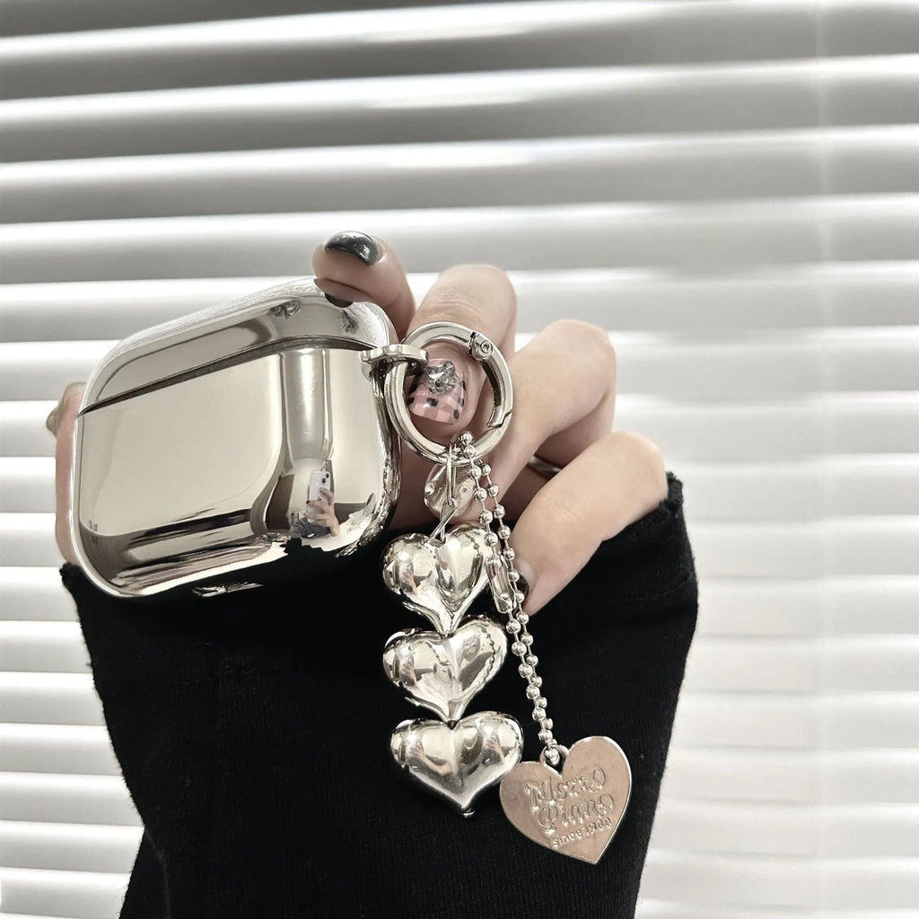 Electroplated solid colour TPU headphone case with heart pendant decoration and chain, for AirPods Pro and iPhone 12.