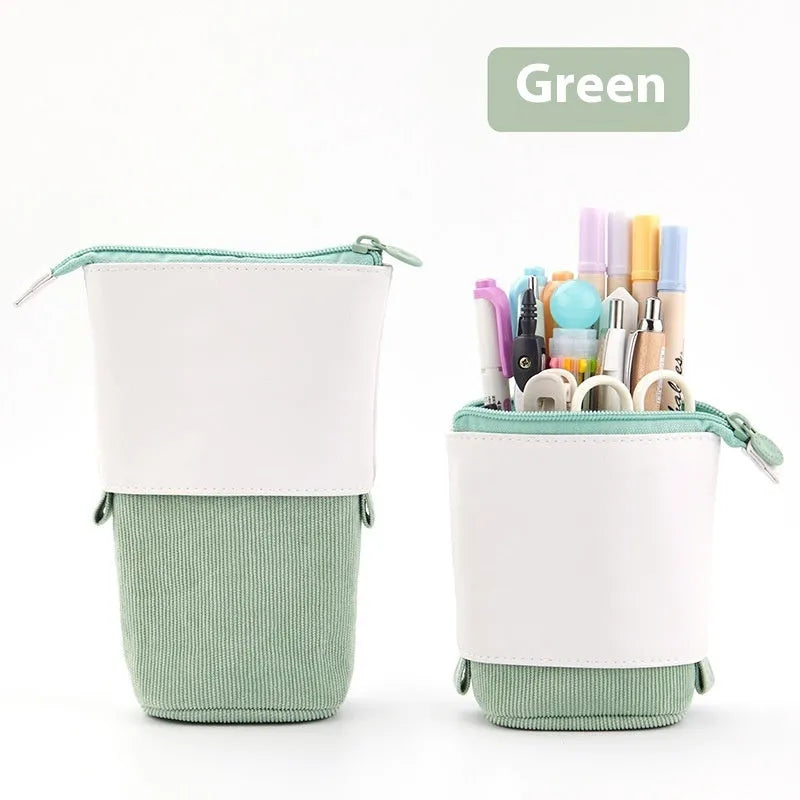 Korean style corduroy drop-down telescopic stationery case in multiple colour options