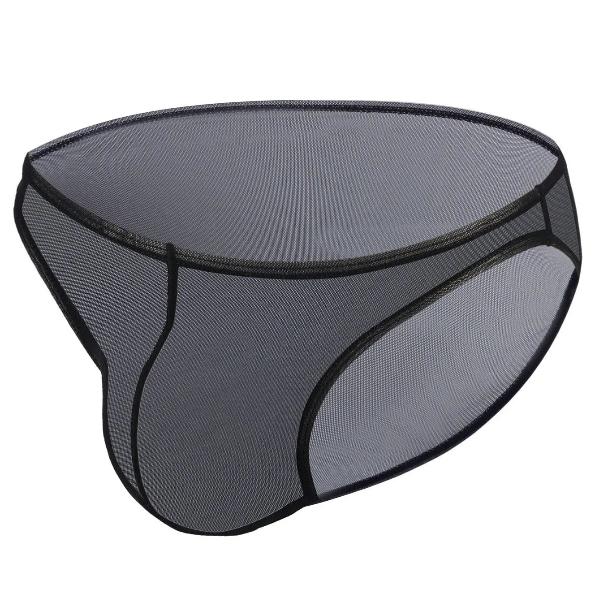 Men's black Ice Silk low-waist briefs made from quick-drying nylon fabric.