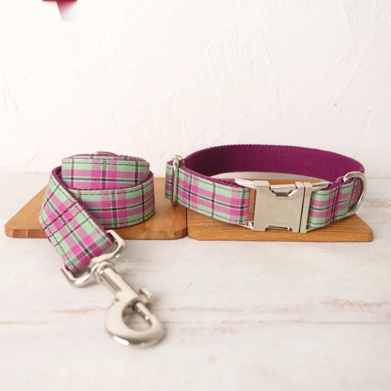Mint zigezi coloured polyester dog collar and matching traction rope leash laid flat.