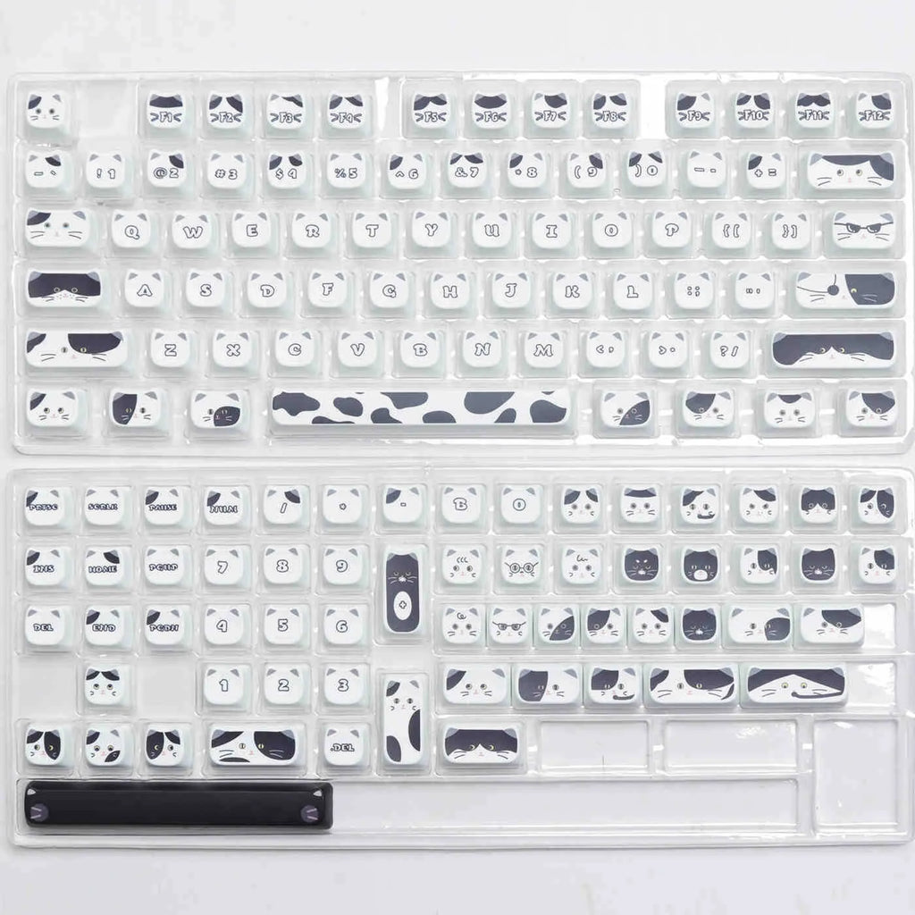 Black and white kitten full set sublimation key cap set with PBT material in MAO height for mechanical keyboards