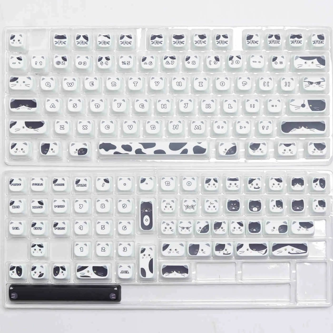 Black and white kitten full set sublimation key cap set with PBT material in MAO height for mechanical keyboards