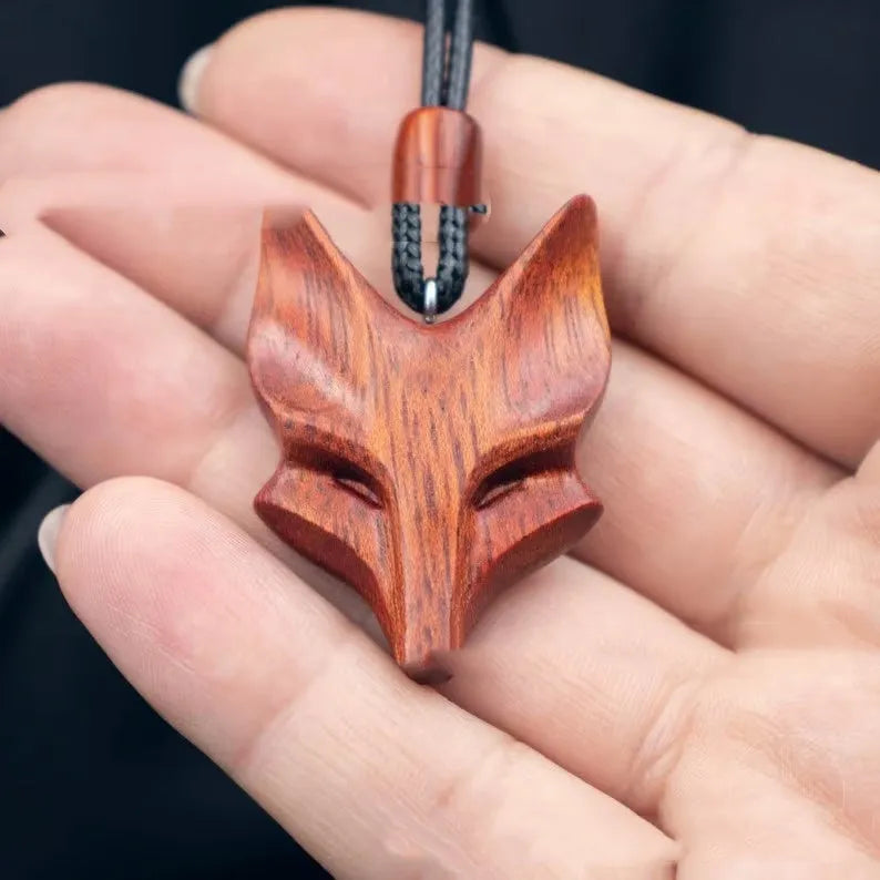 Wooden fox necklace for women, pine pendant with modern simplicity style, deer or fox motif option