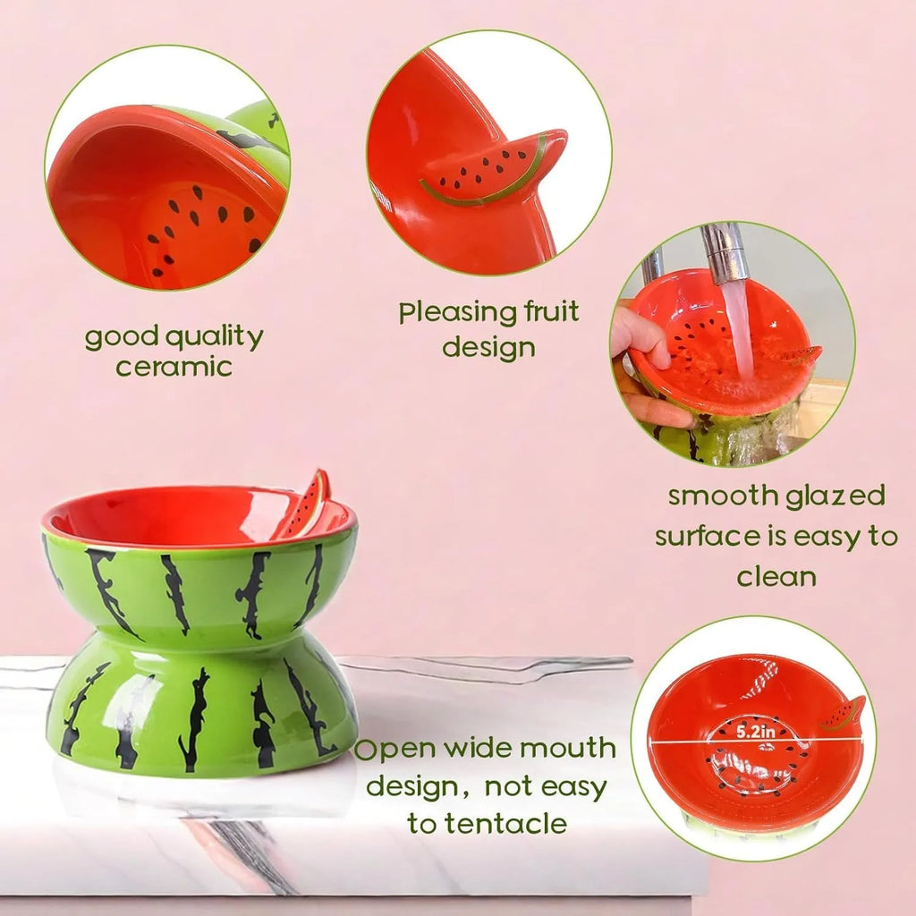 Ceramic raised cat bowl with tilted design in orange colour, showing slip-resistant base and elevated feeding height