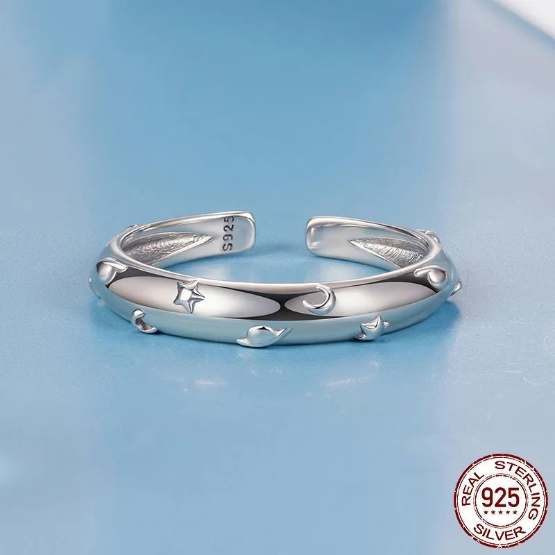 S925 sterling silver planet open ring with adjustable opening, polished finish, colour BSR692-E