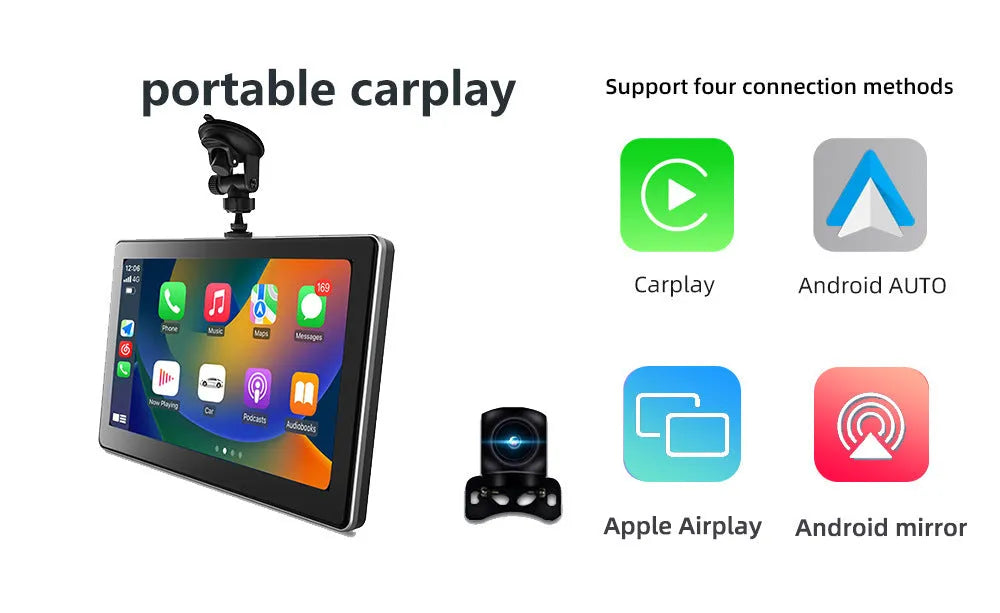 7-inch wireless CarPlay projection camera with wide-angle lens and dual camera system