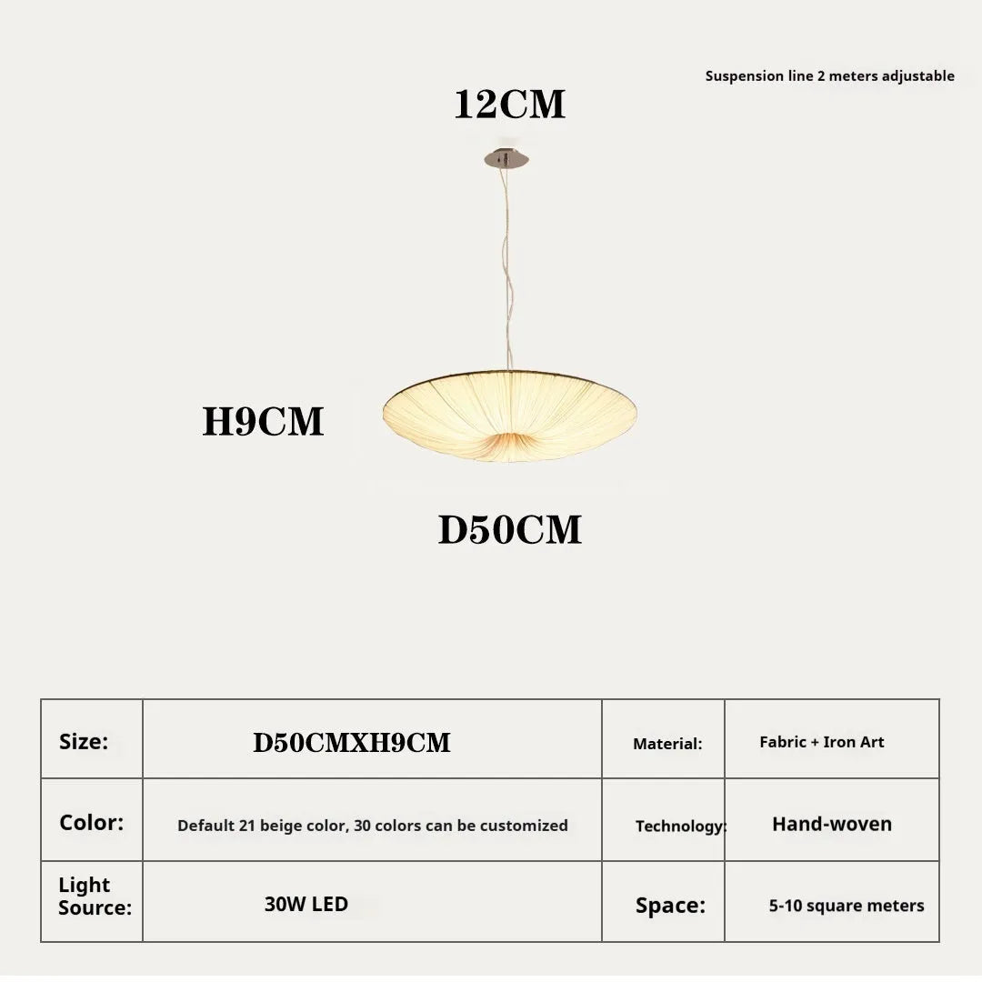 Minimalist Japanese style beige fabric chandelier 50cm diameter for bedroom
