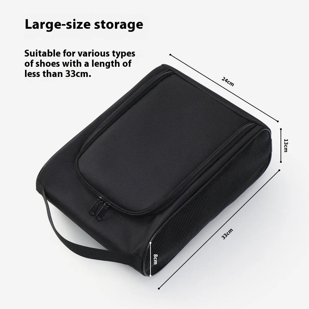 Portable Oxford cloth shoe bag in black with large capacity for travel and storage