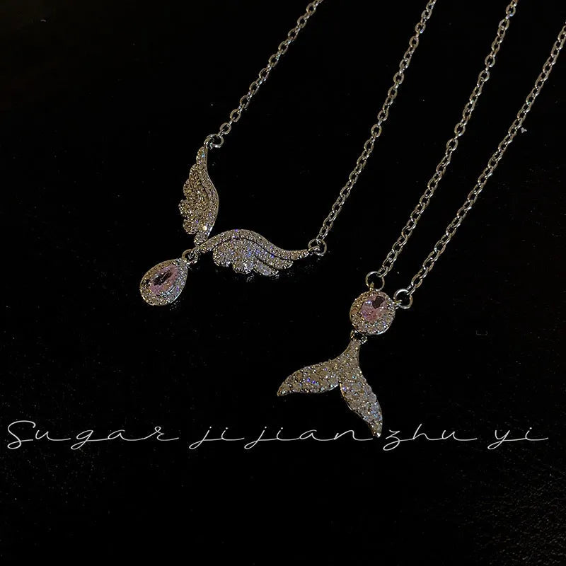 S925 sterling silver fishtail pendant necklace with geometric design on O-ring chain