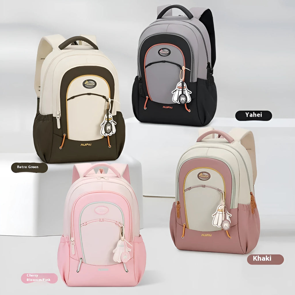 Leisure travel backpack with curved shoulder straps in four colour options showing 20-35L capacity
