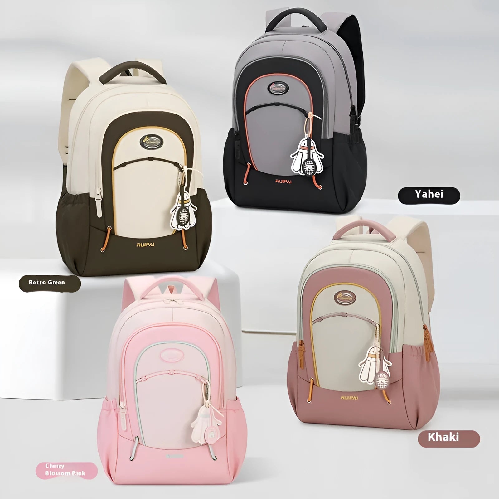 Leisure travel backpack with curved shoulder straps in four colour options showing 20-35L capacity