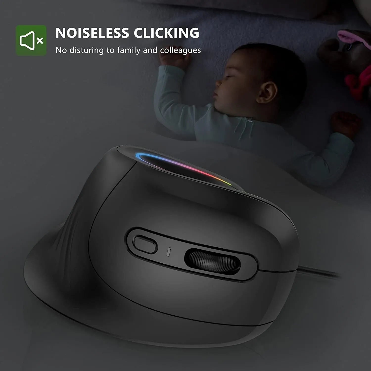 seenDa black vertical Bluetooth mouse with RGB lighting and dual-mode connectivity