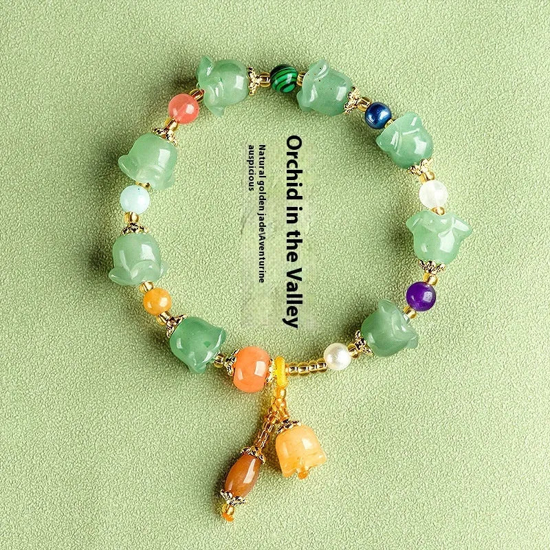 Natural Xinjiang jade orchid bracelet in aventurine orchid colour for 14-18cm wrist.