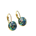 Handmade mother-of-pearl earrings for women with Chinese Fu character motif and iridescent shell finish