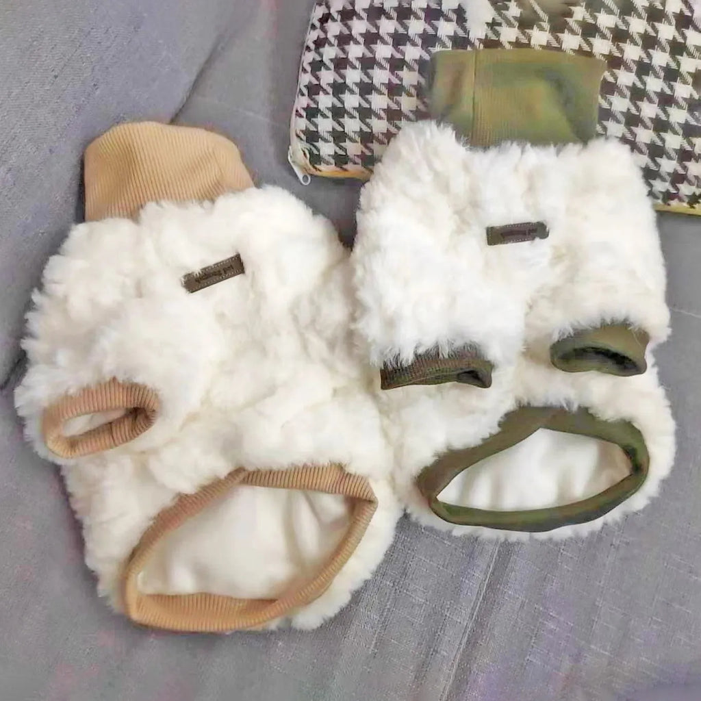 Creamy green turtleneck dog coat with cotton-padded construction for small and medium dogs