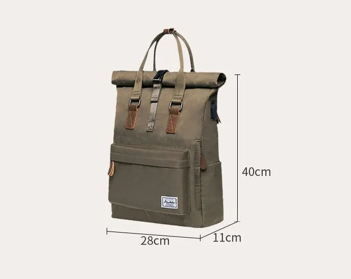 Casual polyester backpack in green colour showing cover opening flap and straps.