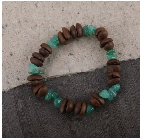 Handmade coffee bean bracelet for women, unisex geometry shape, 16mm size, real coffee beans