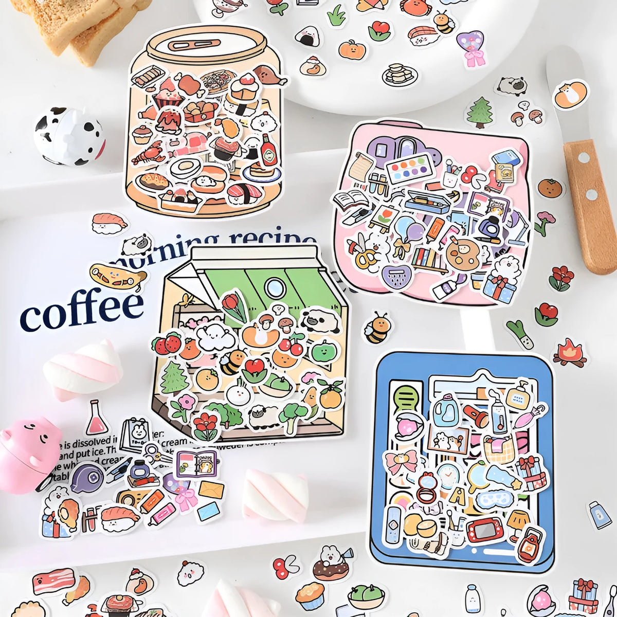 Little Life Home Series sticker pack, 100 self-adhesive sheets, hand-painted cartoon hand tent design, four colour options