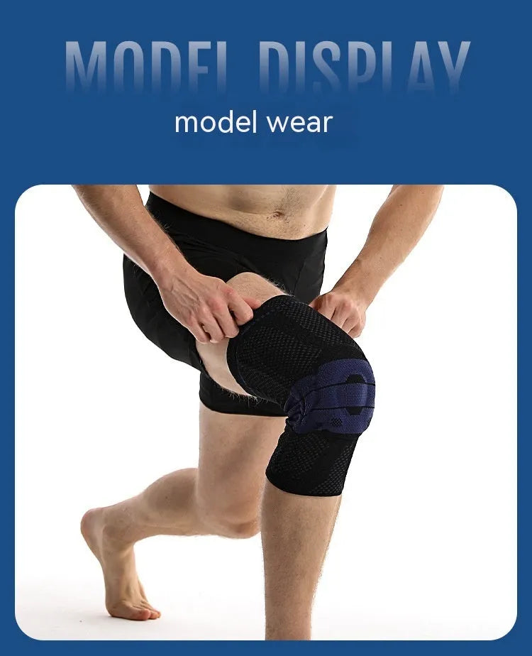 Adult sports knee pads in black and blue colour with protective kneecap design