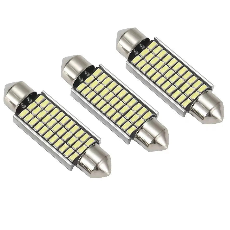 Aluminium car roof reading light with double tip connectors and multiple LED chips.
