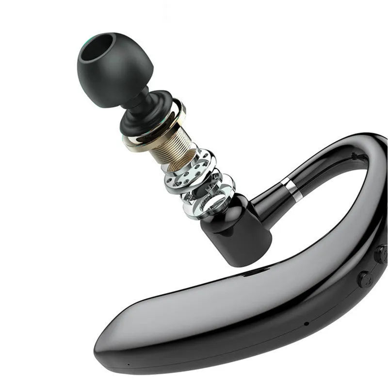 Wireless Bluetooth single ear earphones with 36-hour battery life showing black and blue colour options