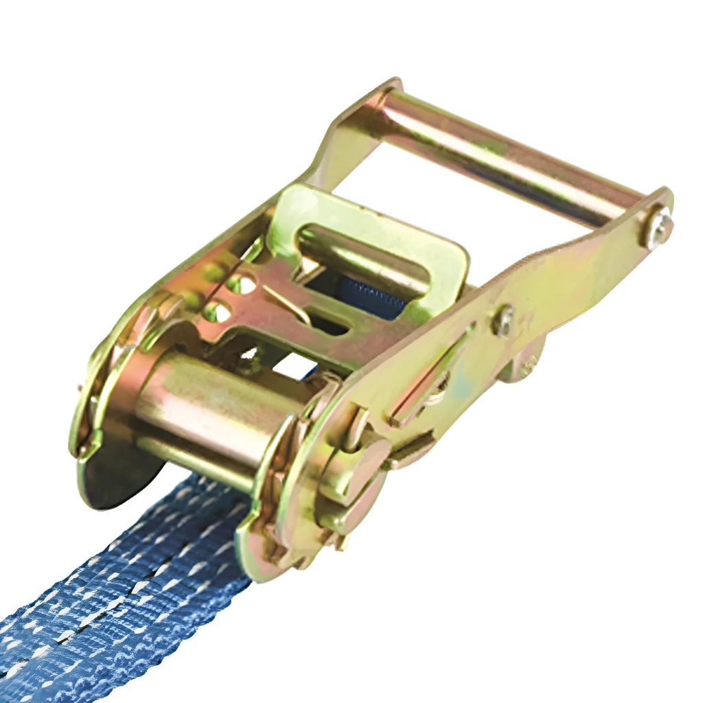 Steel and polyester ratchet tensioner binding strap with double hooks for cargo securement