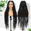 Hand-woven full lace synthetic fiber three-strand braid wig cap, 36 inch length, colour 1B natural black